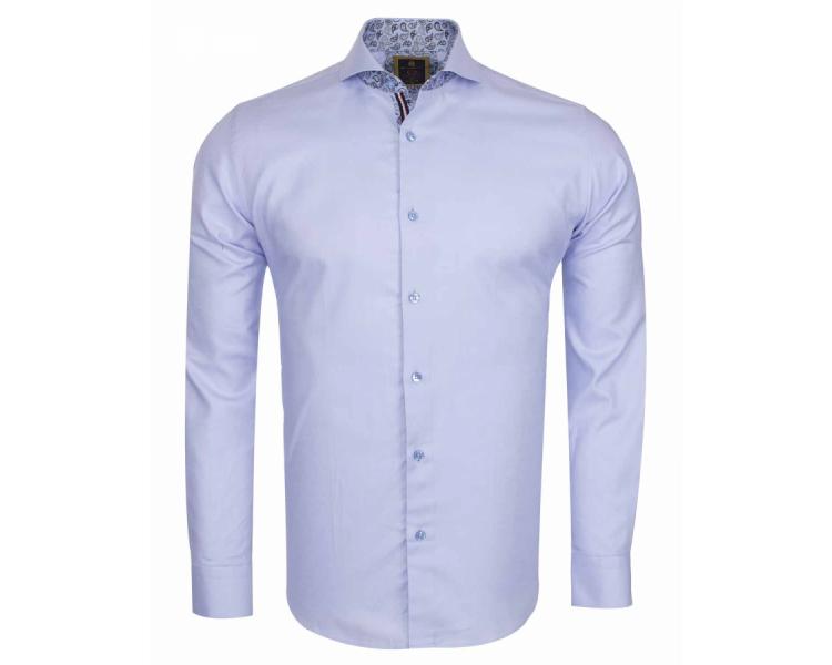 SL 6114 Men's light blue paisley print trim extreme cutaway collar Oxford shirt Men's shirts