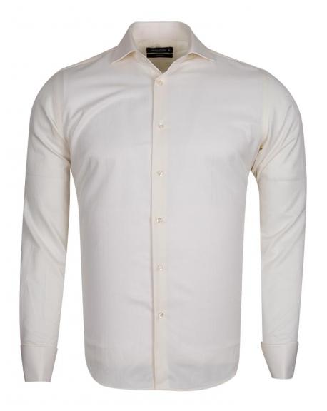 SL 6144 Men's cream plain textured double cuff shirt