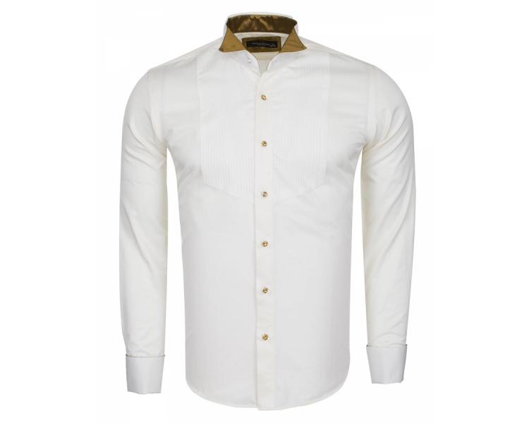 SL 6328 Men's beige Plissé wing collar smoking shirt with double cuff Men's shirts