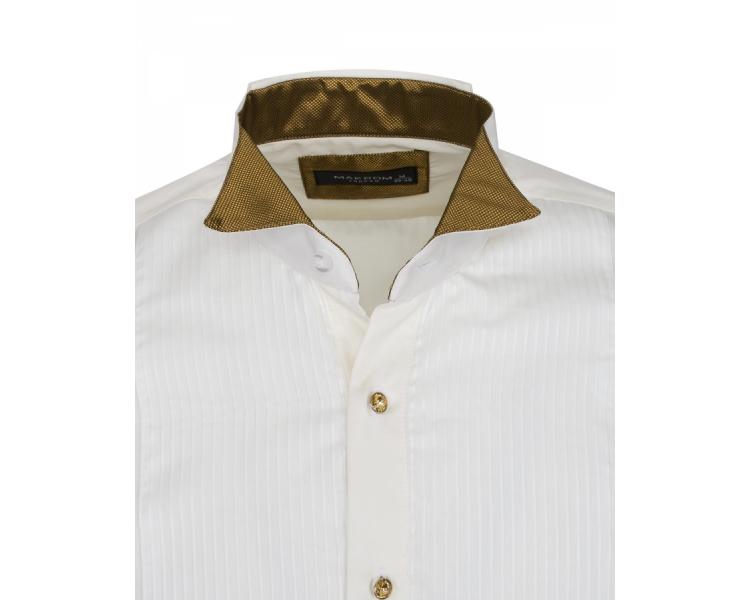 SL 6328 Men's beige Plissé wing collar smoking shirt with double cuff Men's shirts