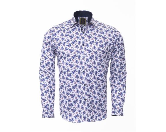 SL 6406 Men's white & blue paisley print long sleeved shirt Men's shirts