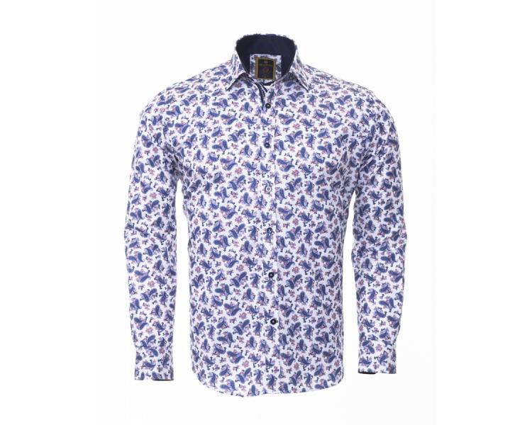 SL 6406 Men's white & blue paisley print long sleeved shirt Men's shirts