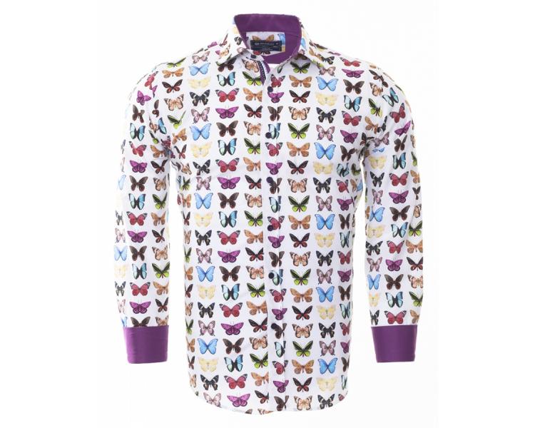 SL 6457 Men's white & multi color butterfly print cotton long sleeved shirt  Men's shirts
