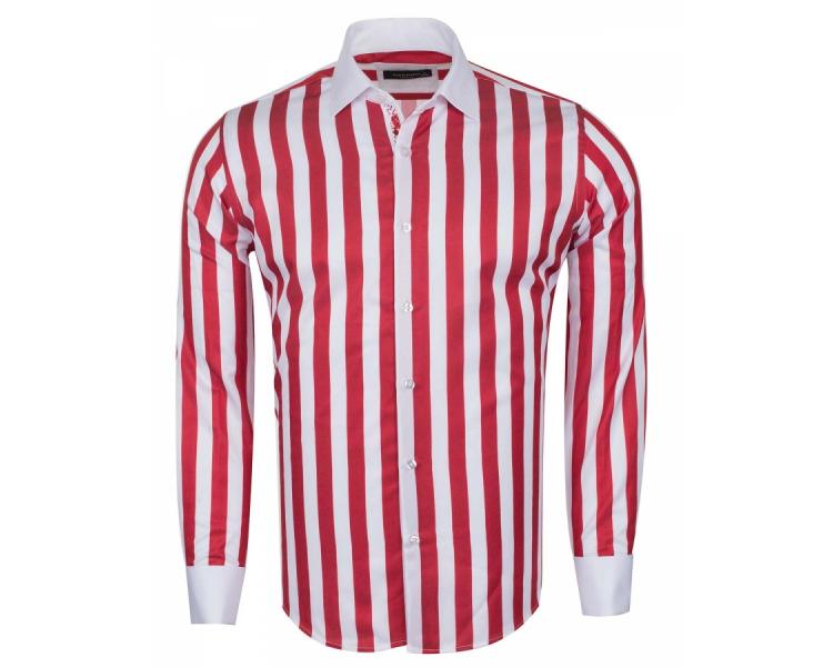 SL 6521 Men's white & red striped double cuff shirt Men's shirts