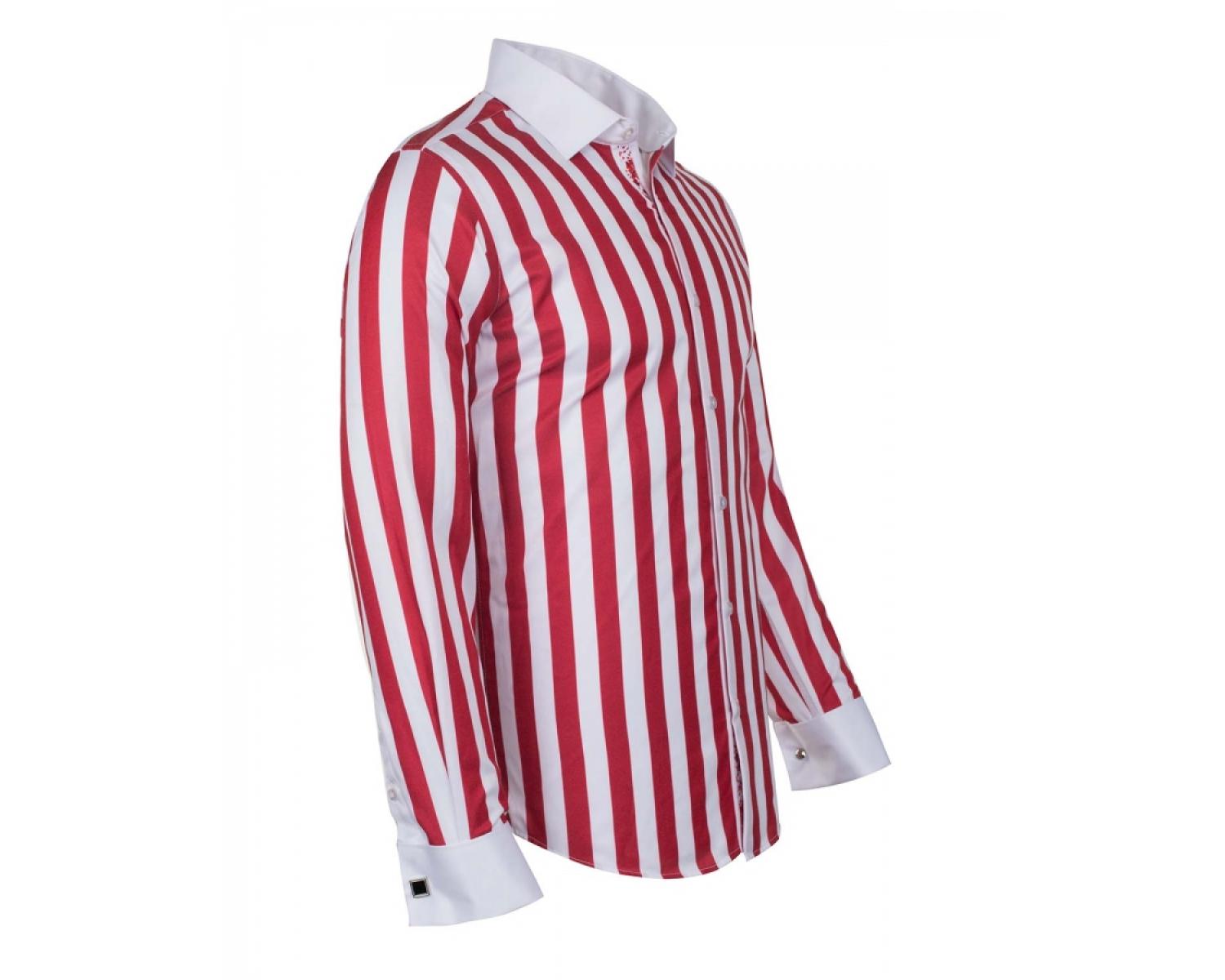 SL 6521 Men's white & red striped double cuff shirt - Quality Designed ...