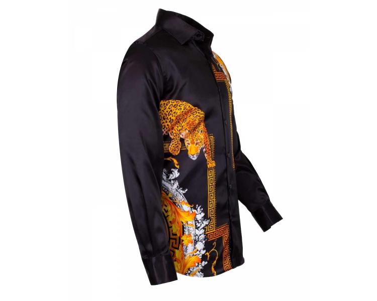 SL 6546 Men's black signature leopard print satin shirt Men's shirts
