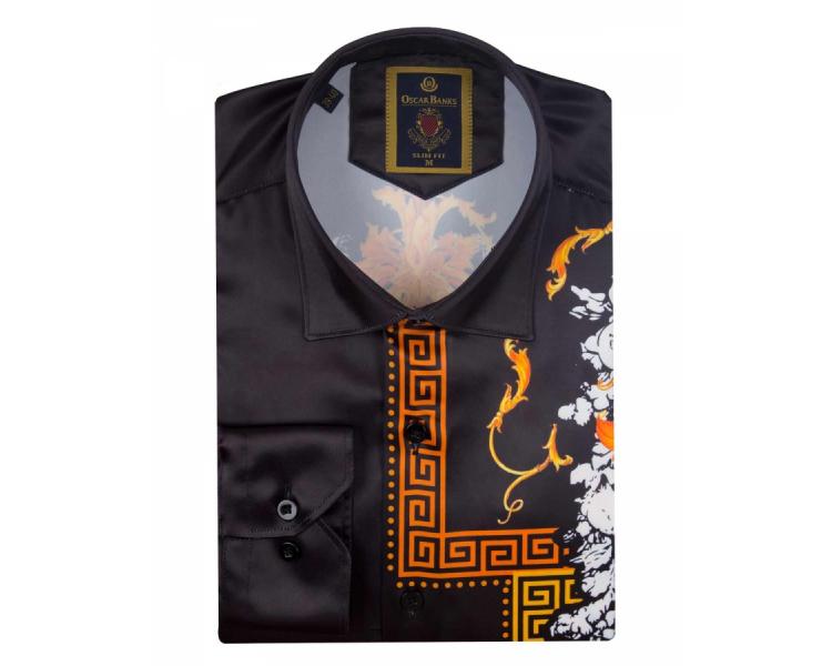 SL 6546 Men's black signature leopard print satin shirt Men's shirts