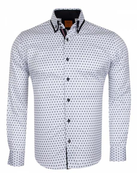 SL 6550 Men's white & black micro print double collar shirt