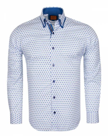SL 6550 Men's white & blue micro prinht double collar shirt