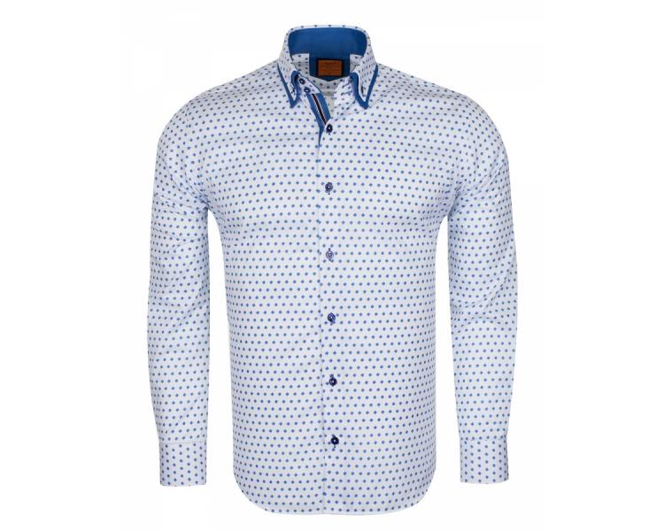 SL 6550 Men's white & blue micro prinht double collar shirt Men's shirts