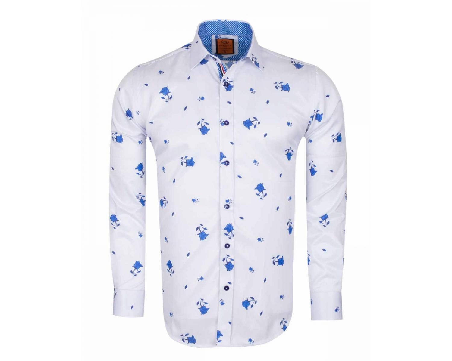 VISIONO Men'S Long Sleeve Printed Shirt,Mens Flowers Shirt Button Down  Shirts Rose Flower Pattern White Men Romantic Loose Long Sleeve Shirt Apply  To