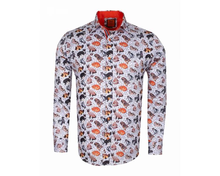 SL 6565 Men's multi color cat print long sleeved shirt - Quality ...