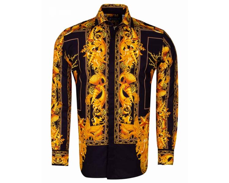 SL 6588 Men's black Versace style baroque & mithology print satin long sleeved shirt Men's shirts