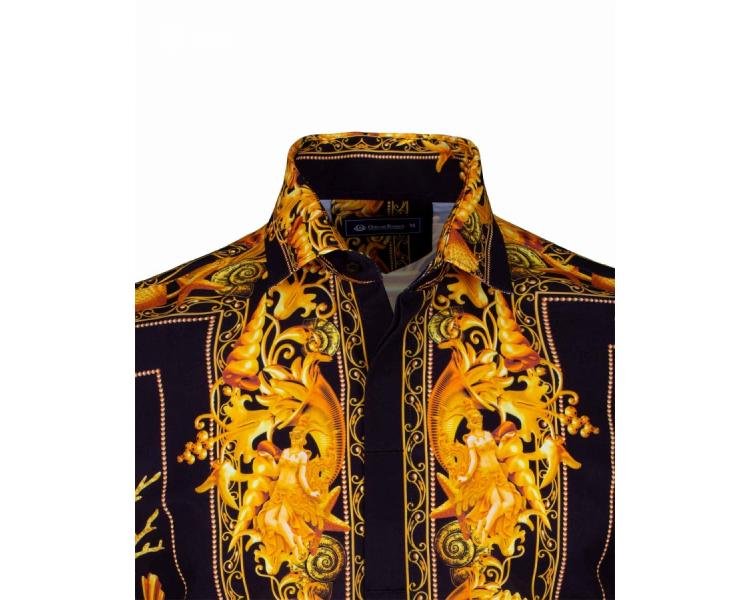 SL 6588 Men's black Versace style baroque & mithology print satin long sleeved shirt Men's shirts
