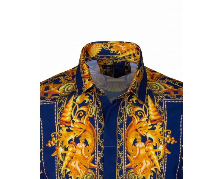 SL 6588 Men's dark blue Versace style baroque & mithology print satin long sleeved shirt Men's shirts