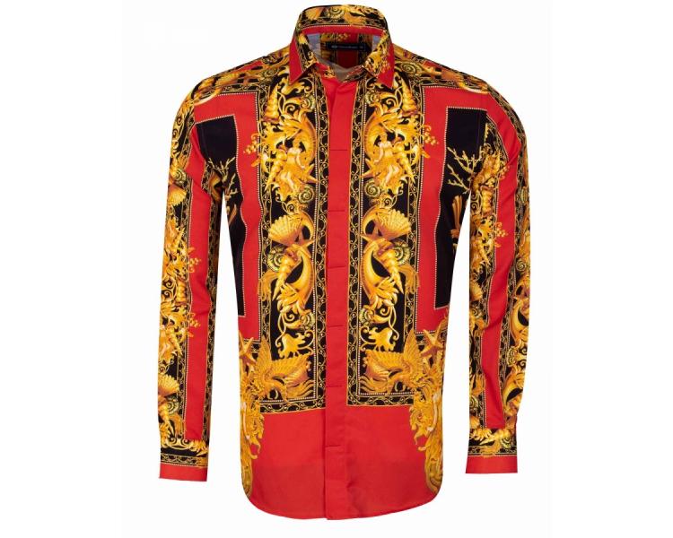 SL 6588 Эксклюзивная сатиновая рубашка с принтом в стиле "Versace" Мужские рубашки