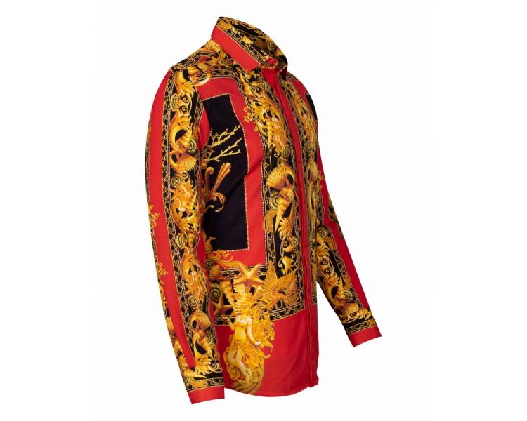 SL 6588 Men's red Versace style baroque & mithology print satin shirt Men's shirts