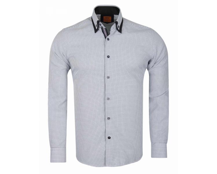 SL 6615 Men's white & black micro print double collar shirt