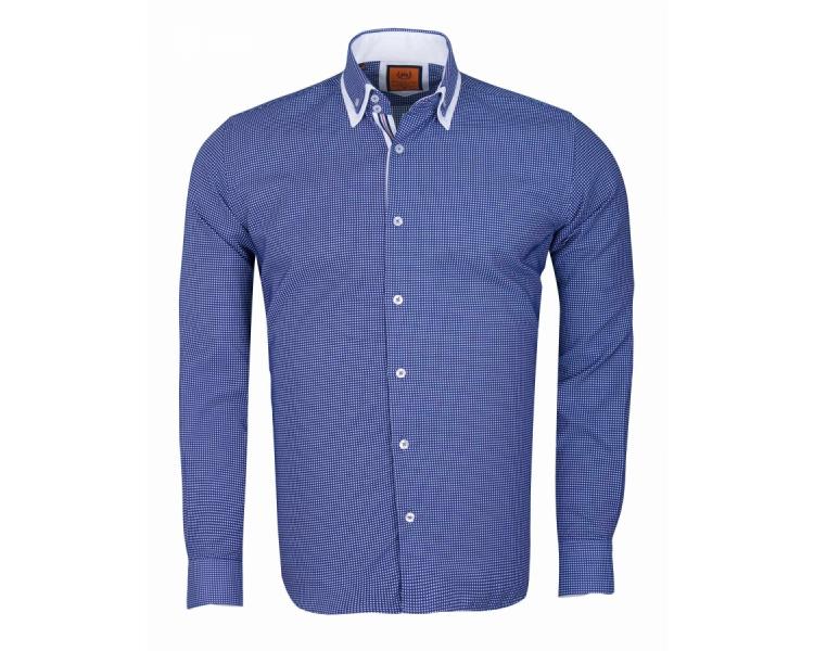 SL 6615 Men's dark blue & white micro print double collar shirt