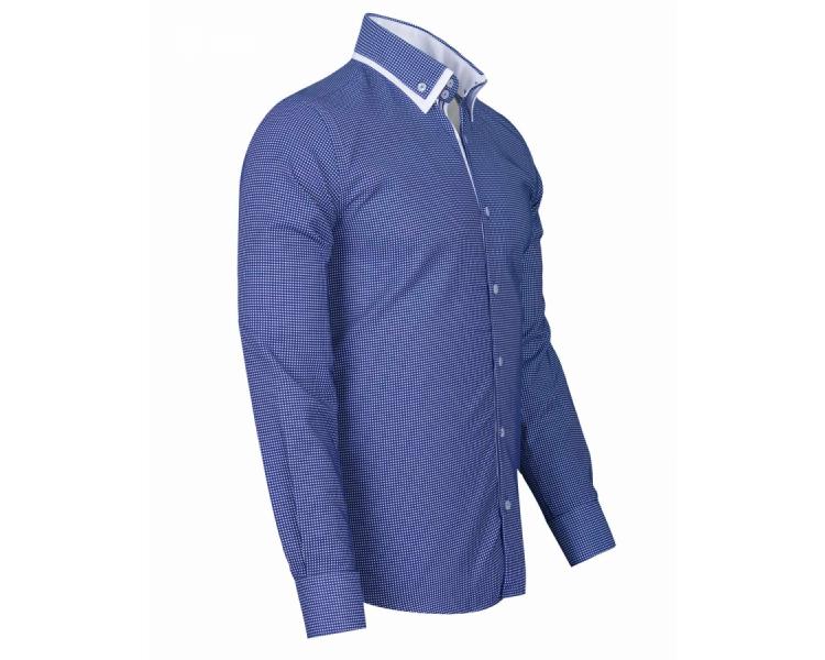 SL 6615 Men's dark blue & white micro print double collar shirt Men's shirts