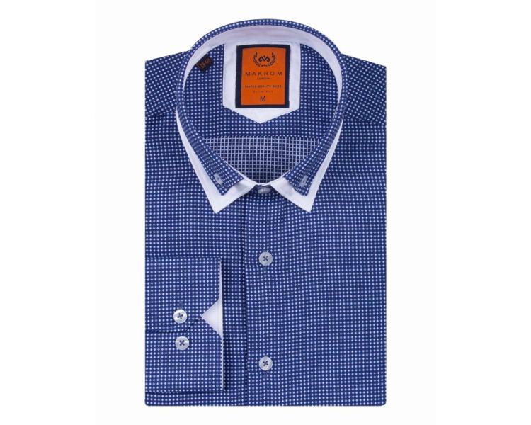 SL 6615 Men's dark blue & white micro print double collar shirt Men's shirts