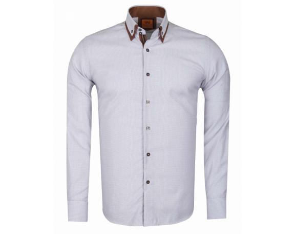 SL 6616 Men's grey & brown micro print double collar shirt Men's shirts