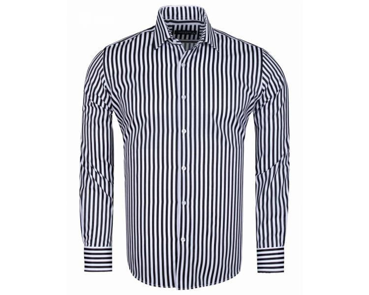 SL 6620 Men's black & white striped print long sleeved shirt Men's shirts