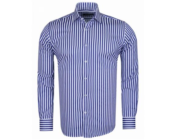 SL 6620 Сине-белая рубашка в полоску с итальянским воротником Мужские рубашки