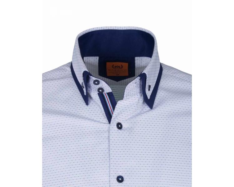 SL 6627 Men's white micro dot & print double collar shirt Men's shirts