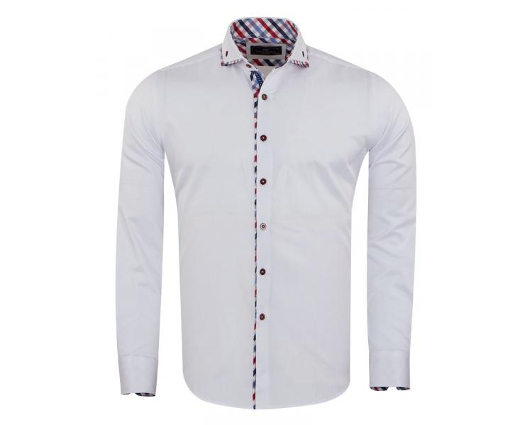 SL 7009 Men's white extreme cut away double collar shirt with check print trim