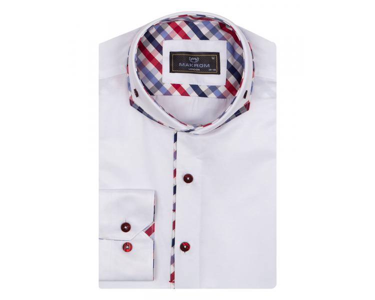 SL 7009 Men's white extreme cut away double collar shirt with check print trim Men's shirts