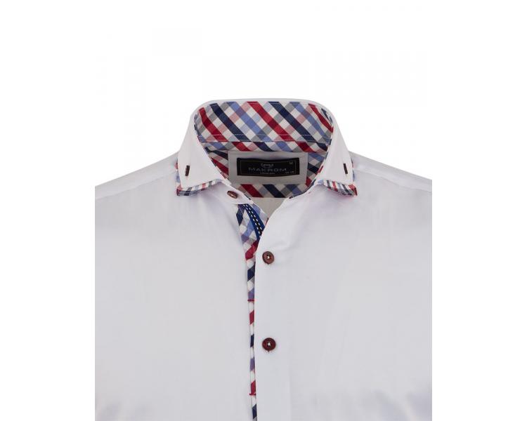 SL 7009 Men's white extreme cut away double collar shirt with check print trim Men's shirts