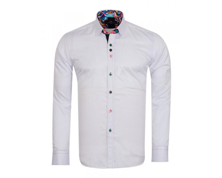 SL 7020 Men's white contrast print trim long sleeved shirt Men's shirts