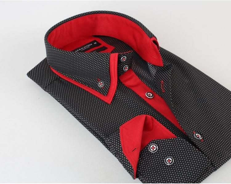 SL 5514 Men's black & red print double collar shirt Men's shirts
