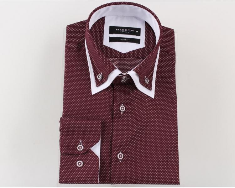 SL 5514 Men's claret red & white double collar long sleeved shirt Men's shirts