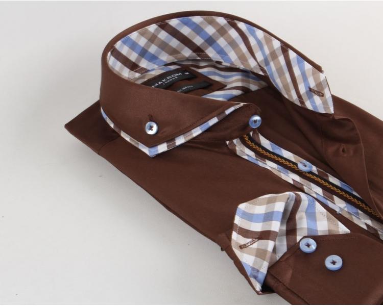 SL 5655 Men's brown double collar long sleeved shirt Men's shirts
