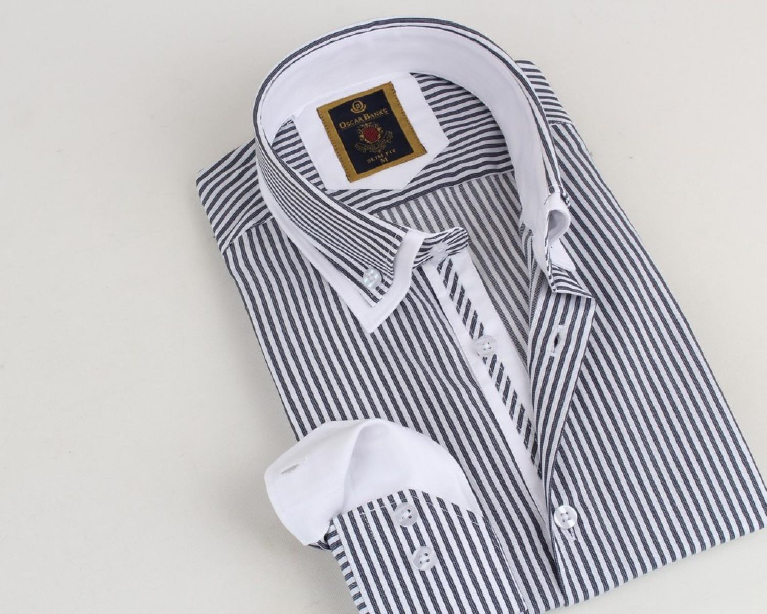 SL 6132 Men's black bengal stripe double collar cotton shirt - Quality ...