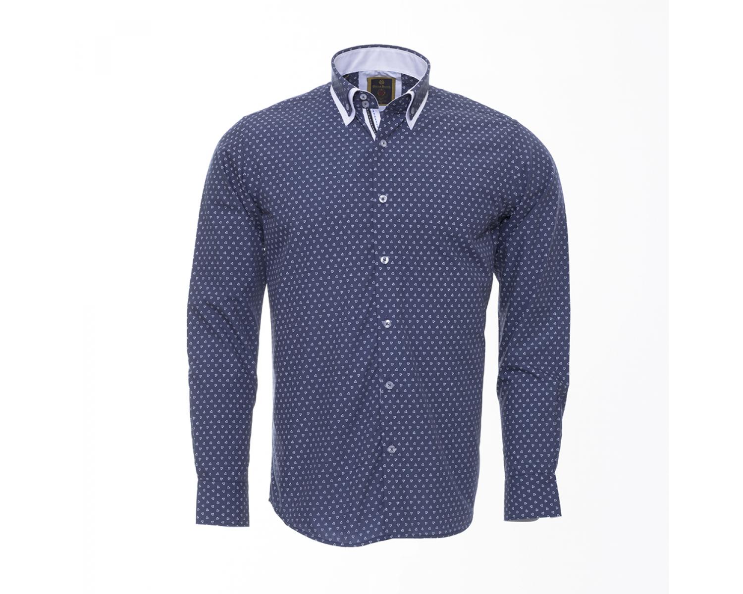 SL 6352 Men's azure blue micro print double collar shirt - Quality ...