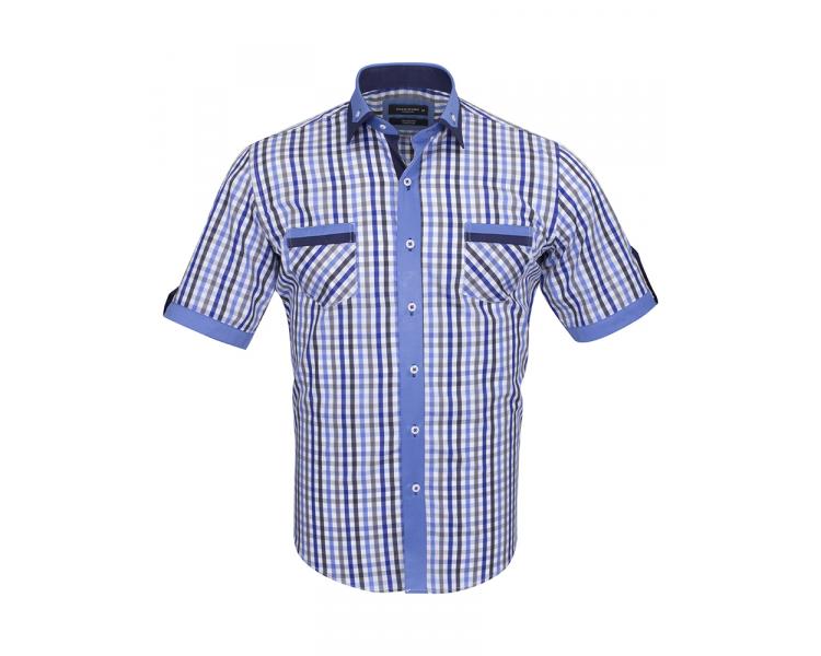 SS 6042 Men's blue & white checked double collar short sleeved shirt Men's shirts