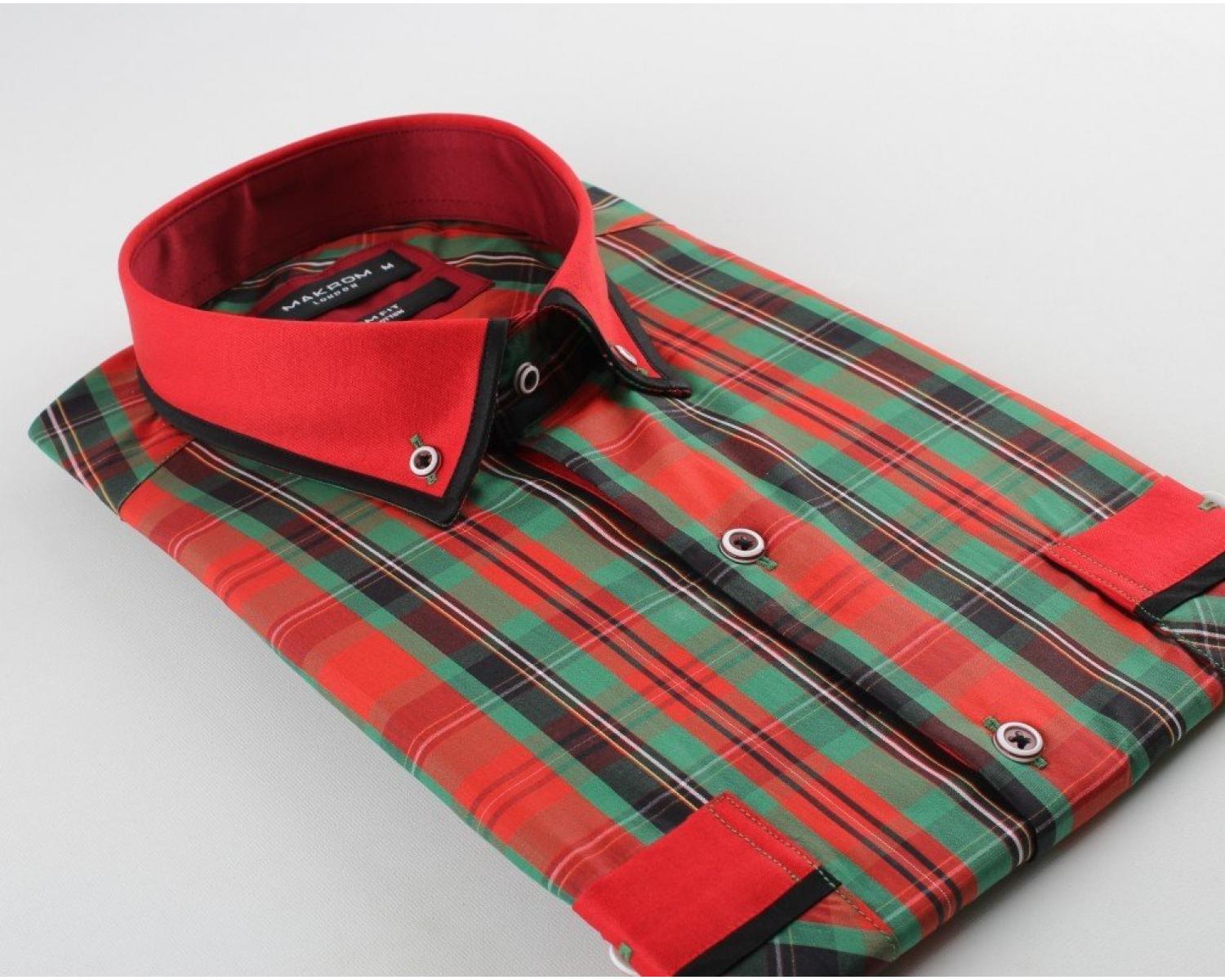 SS 6037 Men's red & green check short sleeved Christmas shirt