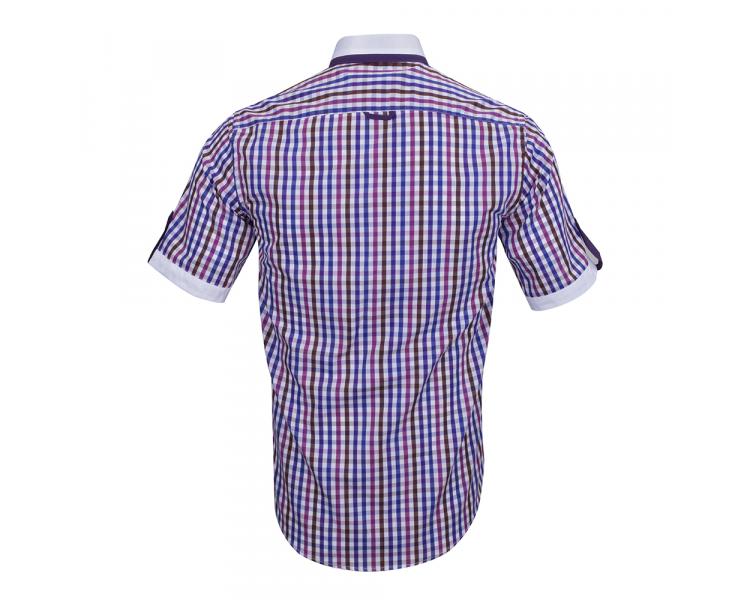 SS 6042 Men's purple & blue checked double collar short sleeved shirt