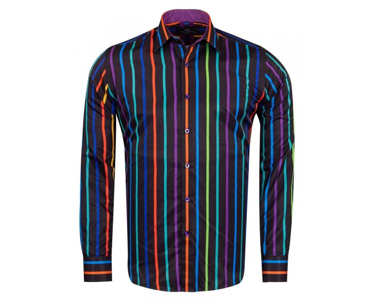 SL 6955 Men's black & multi color striped long sleeved shirt - Quality ...