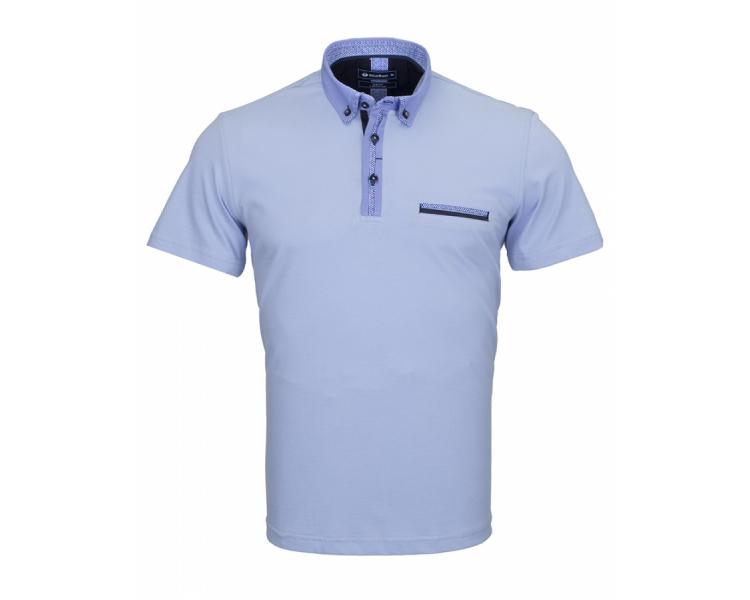 TS 1191 Men's light blue button collar cotton polo shirt with print details Sale